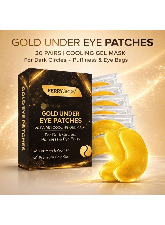 FERRYGROW Gold Under Eye Patches – Hydrogel Eye Mask for Dark Circles, Puffy Eyes & Eye Bags, Moisturizing Under Eye Treatment for Men & Women, 20 Pairs - Image 5